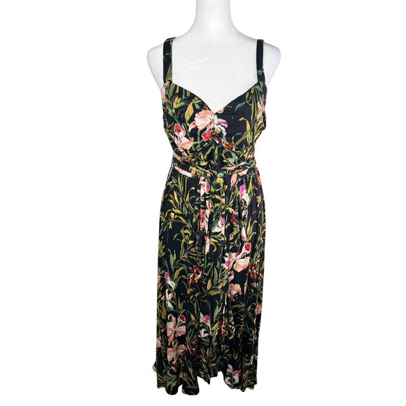 Anthropologie Maeve Gabriela Ruffled Black Floral Maxi Sweetheart Neck Dress L - Picture 15 of 16